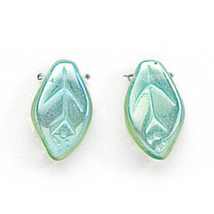 Bead, Preciosa Czech Pressed Glass, 12x7mm Leaf - Transparent AB Lt. Emerald (Thickness 3.25mm, Hole Size 1.1mm)