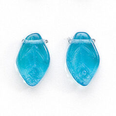Bead, Preciosa Czech Pressed Glass, 12x7mm Leaf - Transparent Lt. Blue Aqua (Thickness 3.25mm, Hole Size 1.1mm)
