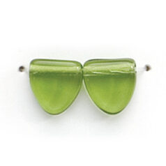 Bead, Preciosa Czech Pressed Glass, 9mm Drop Triangle - Transparent Olive Green (Thickness 3.5mm, Hole Size 0.9mm)