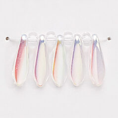 Bead, Preciosa Czech Pressed Glass, 5x16mm Flat Dagger Drop - Crystal AB  (Hole Size 1.1mm)