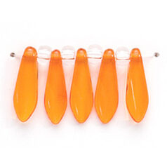 Bead, Preciosa Czech Pressed Glass, 5x16mm Flat Dagger Drop - Orange  (Hole Size 1.1mm)