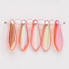 Bead, Preciosa Czech Pressed Glass, 5x16mm Flat Dagger Drop - Orange AB  (Hole Size 1.1mm)