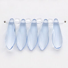 Bead, Preciosa Czech Pressed Glass, 5x16mm Flat Dagger Drop - Light Sapphire  (Hole Size 1.1mm)