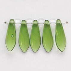 Bead, Preciosa Czech Pressed Glass, 5x16mm Flat Dagger Drop - Olivine  (Hole Size 1.1mm)