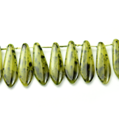 Bead, Preciosa Czech Pressed Glass, 5x16mm Flat Dagger Drop - Olive  (Hole Size 1.1mm)