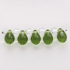 Bead, Preciosa Czech Pressed Glass, 5x7mm Drop - Transparent Olive (Hole Size 0.9mm)
