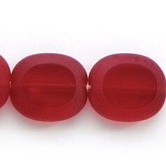 Bead, Preciosa Czech Pressed Glass, 14x12mm Flat Oval bead with Matte Edge - Transparent Siam Ruby (Hole Size 1.3mm)