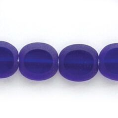 Bead, Preciosa Czech Pressed Glass, 10x9mm Flat Oval bead with Matte Edge - Transparent Cobalt Blue (Hole Size 1.3mm)
