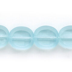 Bead, Preciosa Czech Pressed Glass, 10x9mm Flat Oval bead with Matte Edge - Transparent Light Aqua (Hole Size 1.3mm)