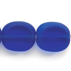 Bead, Preciosa Czech Pressed Glass, 14x12mm Flat Oval bead with Matte Edge - Transparent Dark Capri Blue (Hole Size 1.3mm)