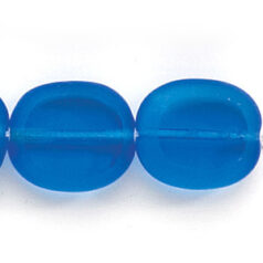 Bead, Preciosa Czech Pressed Glass, 14x12mm Flat Oval bead with Matte Edge - Transparent Capri Blue (Hole Size 1.3mm)
