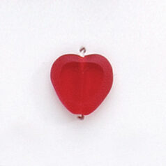 Bead, Preciosa Czech Pressed Glass, 10x10mm Flat Heart bead with Matte Edge - Transparent Siam Ruby (Hole Size 1.3mm)