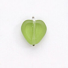 Bead, Preciosa Czech Pressed Glass, 10x10mm Flat Heart bead with Matte Edge - Transparent Light Olivine (Hole Size 1.3mm)