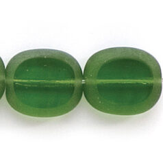Bead, Preciosa Czech Pressed Glass, 14x12mm Flat Oval bead with Matte Edge - Transparent Olive Green (Hole Size 1.3mm)