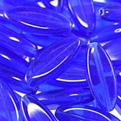 Bead, Preciosa Czech Pressed Glass, 24x9mm Flat Oval Bead - Transparent Sapphire (Hole Size 1mm)