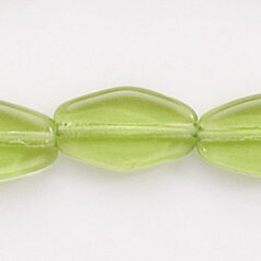 Bead, Preciosa Czech Pressed Glass, 14x8mm Flat Oval Pointed Bead - Transparent Olivine (Hole Size 1.3mm)