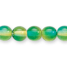 Bead, Preciosa Czech Pressed Glass, 6mm Round Bead - Two-Tone Peridot/Yellow (Hole Size 0.7mm)