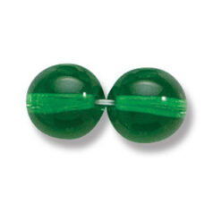 Bead, Preciosa Czech Druk Glass, 10mm Round  Bead - Transparent Emerald (Hole Size 1.1mm)