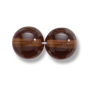 Bead, Preciosa Czech Druk Glass, 10mm Round Bead - Transparent Dark Smoke Topaz (Hole Size 1.1mm)