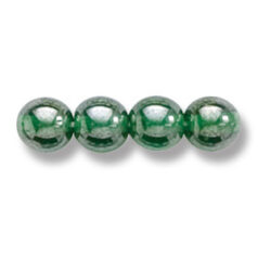 Bead, Preciosa Czech Druk Glass, 6mm Round Bead - Transparent Emerald with Lustre Finish (Hole Size 1.1mm)