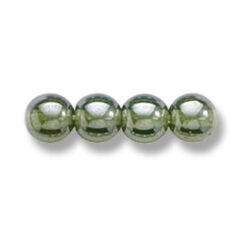 Bead, Preciosa Czech Druk Glass, 6mm Round Bead - Transparent Olive Green with Lustre Finish (Hole Size 1.1mm)