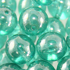 Bead, Preciosa Czech Druk Glass, 6mm Round Bead - Transparent Light Green Aqua with Lustre Finish (Hole Size 1.1mm)