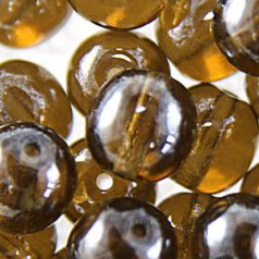 Bead, Preciosa Czech Druk Glass, 6mm Round Bead - Transparent Dark Smoke Topaz with Lustre Finish (Hole Size 1.1mm)