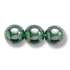 Bead, Preciosa Czech Druk Glass, 8mm Round Bead - Transparent Emerald with Lustre Finish (Hole Size 1.1mm)