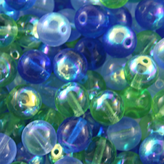 Bead, Preciosa Czech Druk Glass, 8mm Round Bead - Transparent AB Blue/Green/Aqua (Hole Size 1.1mm)