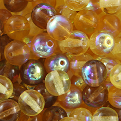 Bead, Preciosa Czech Druk Glass, 8mm Round Bead - Transparent AB Amber/Yellow (Hole Size 1.1mm)