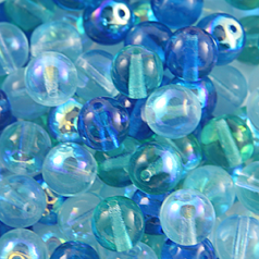 Bead, Preciosa Czech Druk Glass, 8mm Round Bead - Transparent AB Blue/Aqua (Hole Size 1.1mm)