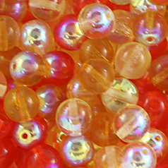 Bead, Preciosa Czech Druk Glass, 8mm Round Bead - Transparent AB Topaz/Orange/Yellow (Hole Size 1.1mm)
