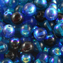 Bead, Preciosa Czech Druk Glass, 8mm Round Bead - Transparent AB Blue/Blue (Hole Size 1.1mm)