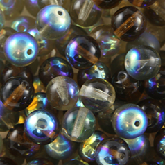 Bead, Preciosa Czech Druk Glass, 8mm Round Bead - Transparent AB Grey/Brown (Hole Size 1.1mm)