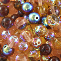 Bead, Preciosa Czech Druk Glass, 8mm Round Bead - Transparent AB Brown/Topaz/Pink (Hole Size 1.1mm)