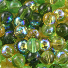Bead, Preciosa Czech Druk Glass, 8mm Round Bead - Transparent AB Green/Peridot/Topaz (Hole Size 1.1mm)