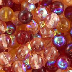 Bead, Preciosa Czech Druk Glass, 8mm Round Bead - Transparent AB Red/Pink/Topza (Hole Size 1.1mm)