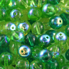 Bead, Preciosa Czech Druk Glass, 8mm Round Bead - Transparent AB Green/Blue Green (Hole Size 1.1mm)