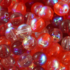 Bead, Preciosa Czech Druk Glass, 8mm Round Bead - Transparent AB Red/Pink/Orange (Hole Size 1.1mm)