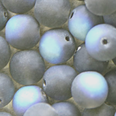 Bead, Preciosa Czech Druk Glass, 4mm Round Bead, Light Black Diamond with Matte Finish and AB Coating (Hole Size 0.9mm)