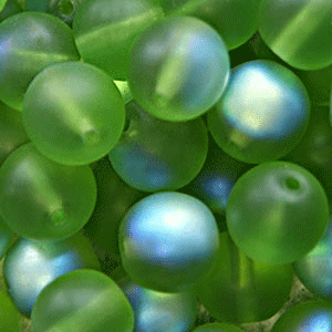 Bead, Preciosa Czech Druk Glass, 4mm Round Bead, Peridot with Matte Finish and AB Coating (Hole Size 0.9mm)