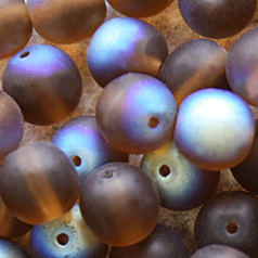 Bead, Preciosa Czech Druk Glass, 4mm Round Bead, Dark Smoke Topaz with Matte Finish and AB Coating (Hole Size 0.9mm)