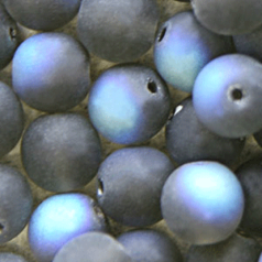 Bead, Preciosa Czech Druk Glass, 6mm Round Bead, Black Diamond with Matte Finish and AB coating (Hole Size 1.1mm)