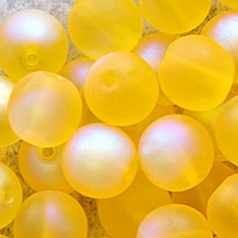 Bead, Preciosa Czech Druk Glass, 6mm Round Bead, Dark Yellow with Matte Finish and AB coating (Hole Size 1.1mm)