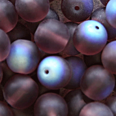 Bead, Preciosa Czech Druk Glass, 6mm Round Bead, Medium Amethyst with Matte Finish and AB coating (Hole Size 1.1mm)
