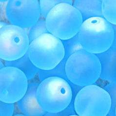 Bead, Preciosa Czech Druk Glass, 6mm Round Bead, Blue Aqua with Matte Finish and AB coating (Hole Size 1.1mm)