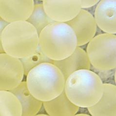 Bead, Preciosa Czech Druk Glass, 8mm Round Bead, Pale Yellow with Matte Finish and AB coating (Hole Size 1.1mm)