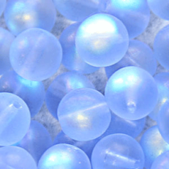 Bead, Preciosa Czech Druk Glass, 8mm Round Bead, Light Sapphire with Matte Finish and AB coating (Hole Size 1.1mm)