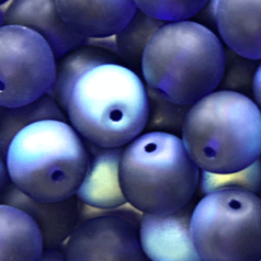 Bead, Preciosa Czech Druk Glass, 8mm Round Bead, Cobalt Blue with Matte Finish and AB coating (Hole Size 1.1mm)