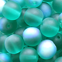 Bead, Preciosa Czech Druk Glass, 8mm Round Bead, Medium Emerald with Matte Finish and AB coating (Hole Size 1.1mm)